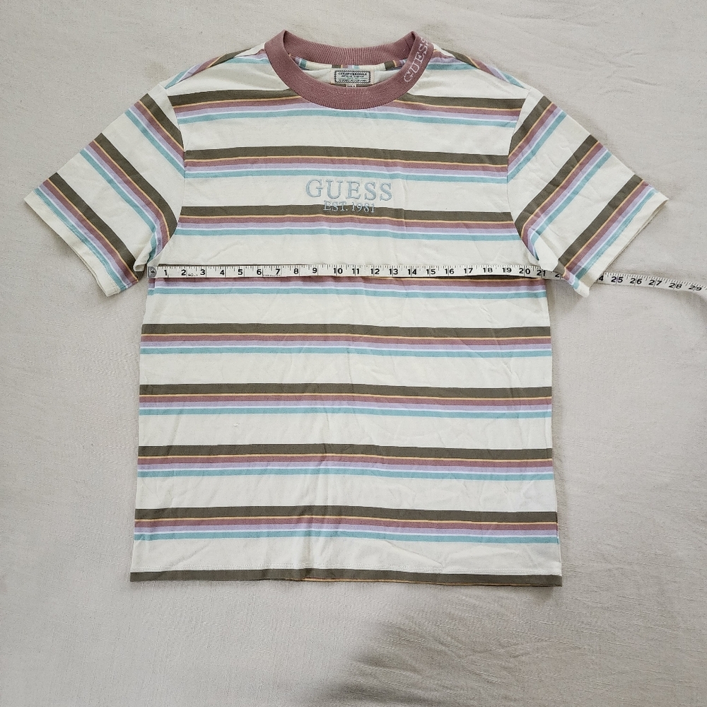 Guess Originals striped muted tee embroidery spellout mens small - Picture 5 of 7